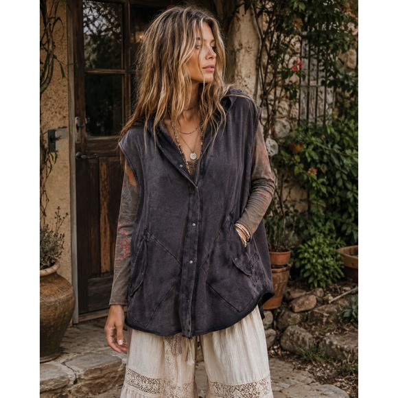 Free People Tops - Free People M Just Like That Hooded Cardigan Jacket Sweater Oversized Boho Edgy